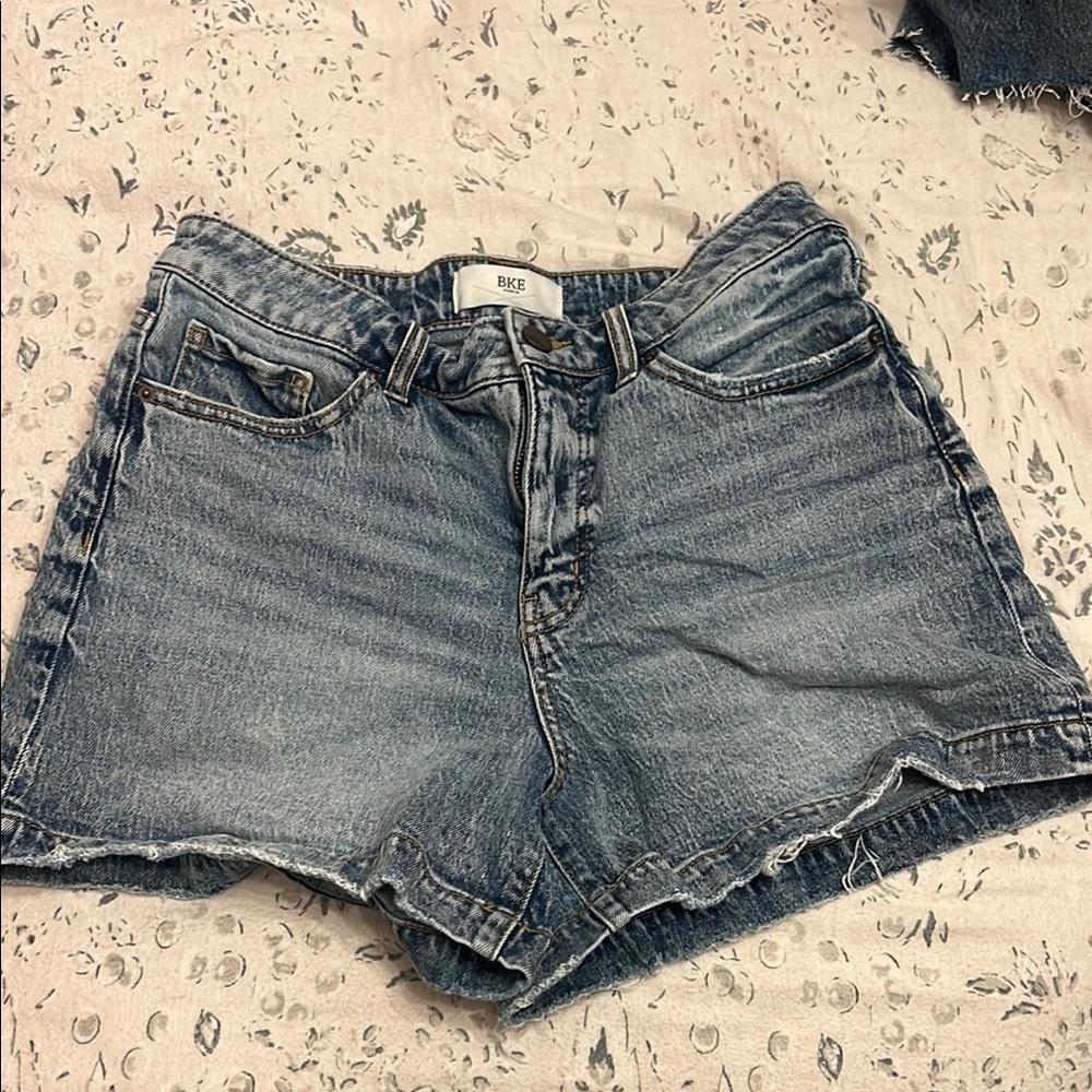 BKE Women's Distressed Light Blue Denim Shorts